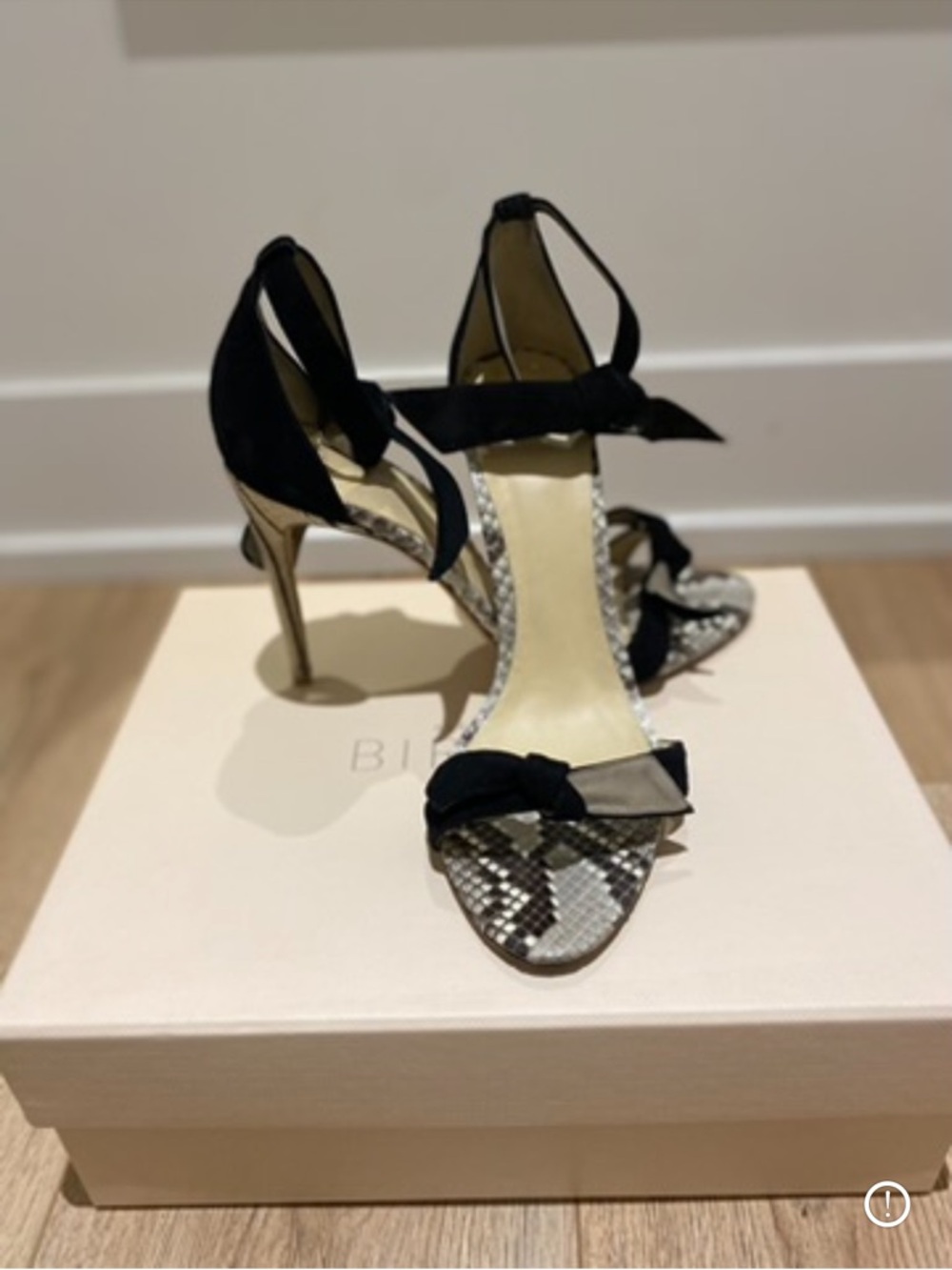 Black Suede Knot Ankle-Strap Heels with Snake-Print Insole